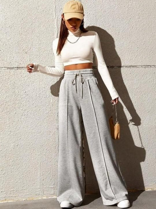 Women’s High-Waist Wide Leg Pants – Light Grey