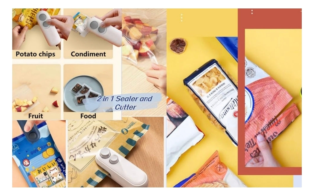 Portable Mini Bag Sealer & Cutter | USB Rechargeable Heat Sealer for Food Bags