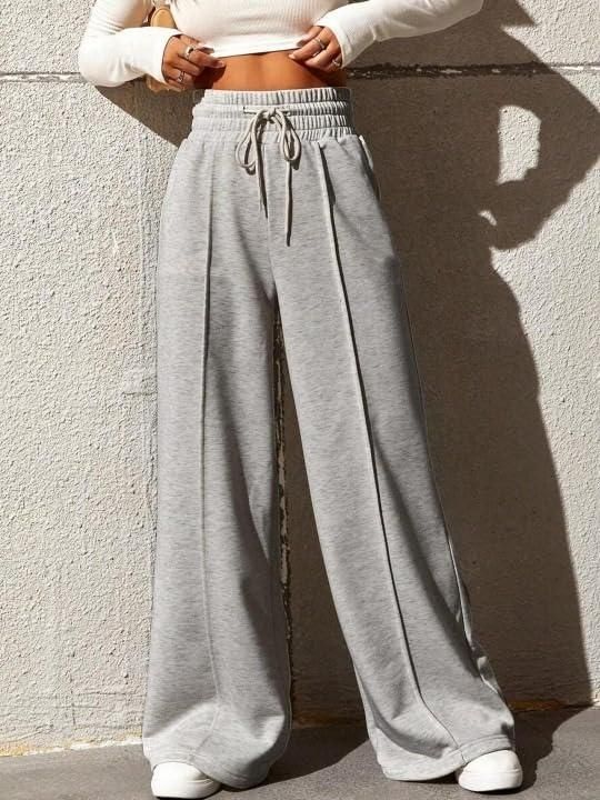 Women’s High-Waist Wide Leg Pants – Light Grey