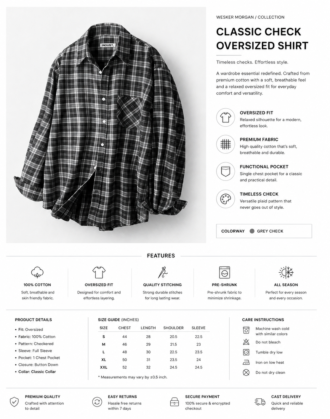 WESKER MORGAN — CLASSIC CHECK OVERSIZED SHIRT
