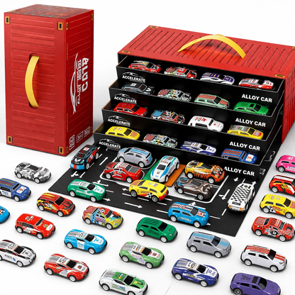 Veyron 48 Pull Back Cars with Metal Storage Box