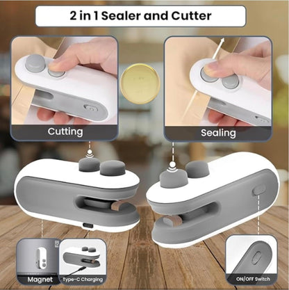 Portable Mini Bag Sealer & Cutter | USB Rechargeable Heat Sealer for Food Bags
