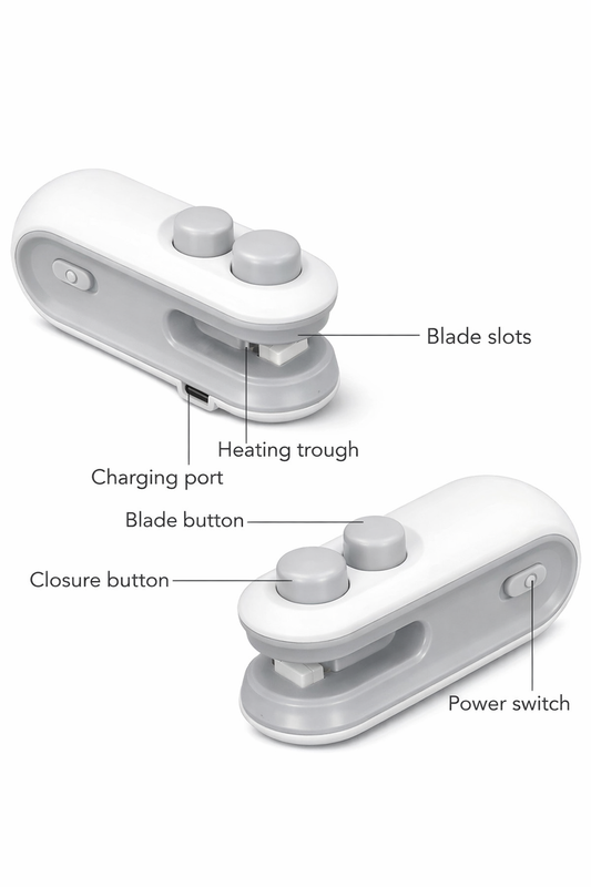 Portable Mini Bag Sealer & Cutter | USB Rechargeable Heat Sealer for Food Bags