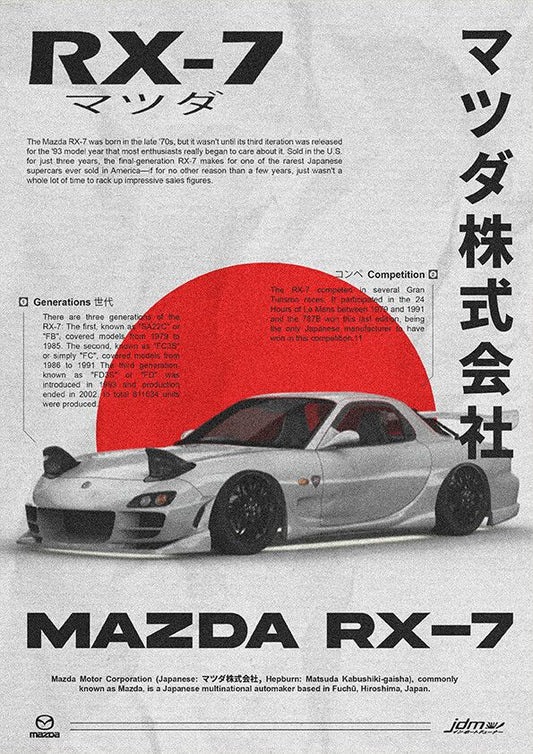 Mazda RX-7 JDM Poster | Japanese Aesthetic Car Wall Art | A3 Premium Matte Print