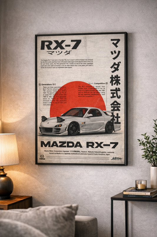 Mazda RX-7 JDM Poster | Japanese Aesthetic Car Wall Art | A3 Premium Matte Print